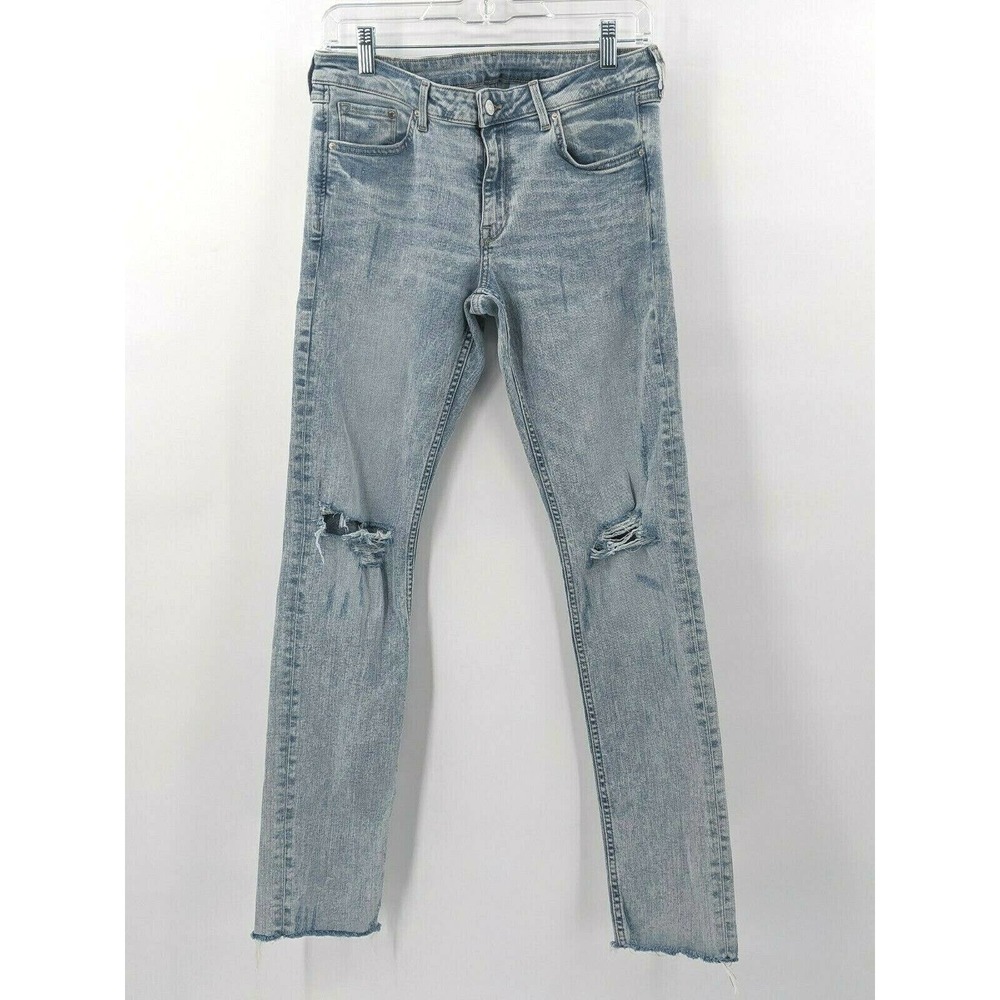 H&M Womens 31 & Denim Skinny Coupe Moulante Jeans Destroyed Raw Hem Stone Wash